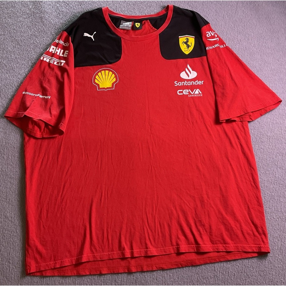 PUMA Men's Scuderia Ferrari T-Shirt Red Graphic Print Cotton Size 3XL 2023 F1